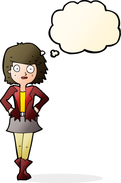 Bir insan tarafından çizilmiş düşünce balonlu ceketli kız.