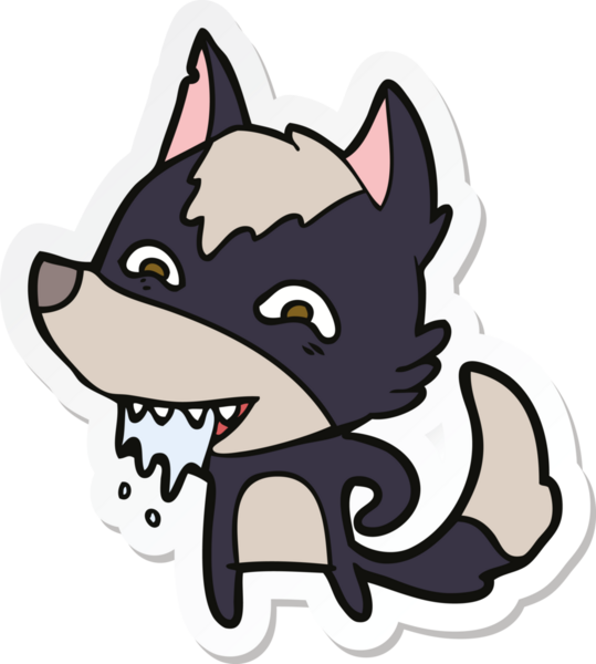 Bir insan tarafından çizilmiş aç kurt çizgi filminin çıkartması.