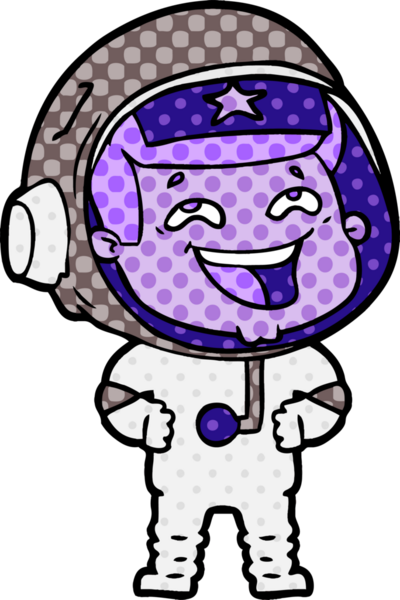 Bir insan tarafından çizilmiş gülen astronot çizgi filmi.