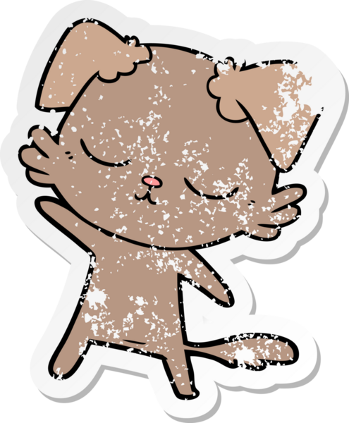 Bir insan tarafından çizilmiş şirin bir köpeğin sıkıntılı çıkartması.