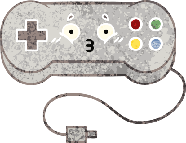 Bir insan tarafından çizilmiş bir oyun denetleyicisinin retro illüstrasyon tarzı karikatürü