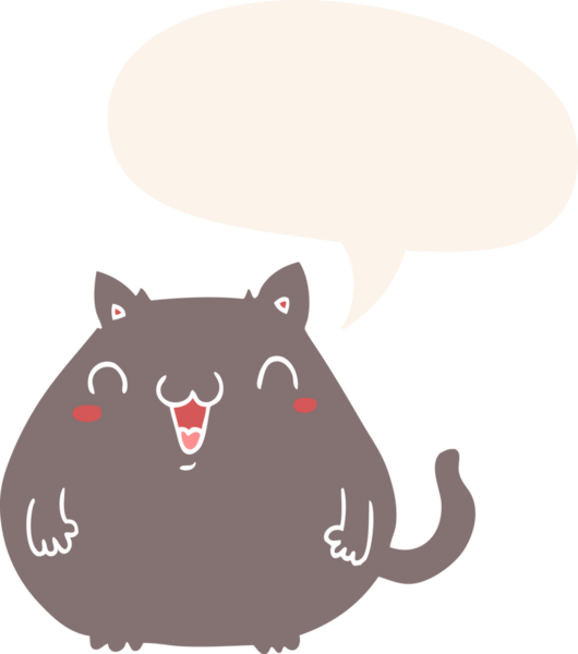 Konuşma baloncuğu olan çizgi film kedisi insan tarafından çizilmiş.