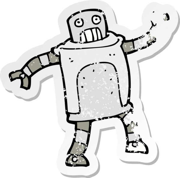 Bir insan tarafından çizilmiş karikatür robotunun gerilmiş yapıştırması.