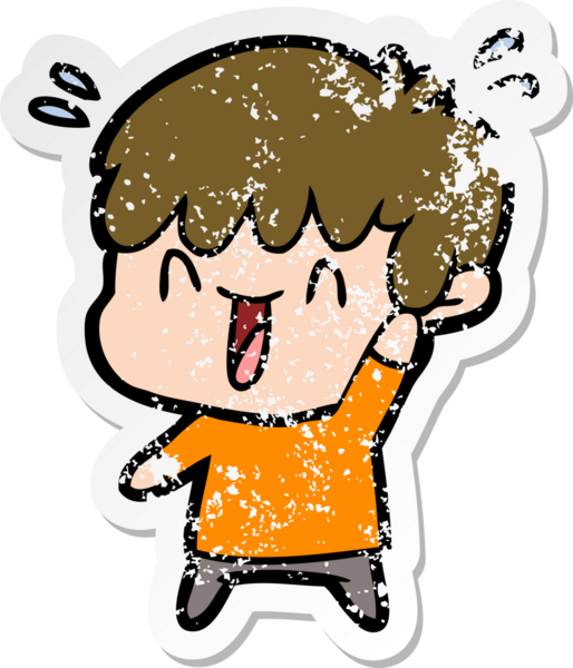 Bir insan tarafından çizilmiş gülen bir çizgi film karakterinin sıkıntılı çıkartması.