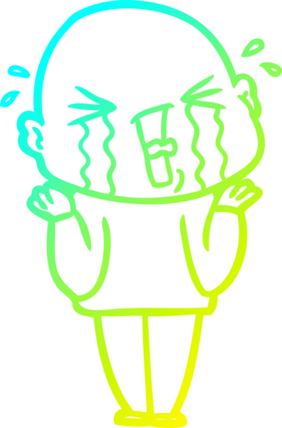 Bir insan tarafından çizilmiş, ağlayan kel bir adamın çizdiği soğuk çizgi.