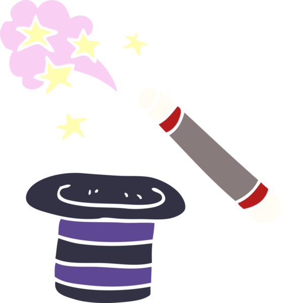 Karalama sihirbazları bir insan tarafından çizilmiş şapka ve değnek.