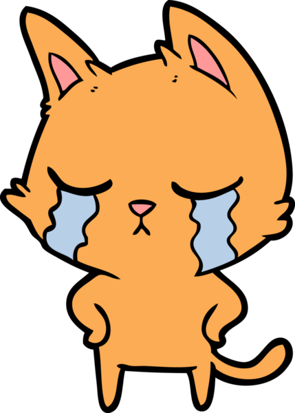 Bir insan tarafından çizilmiş ağlayan çizgi film kedisi.