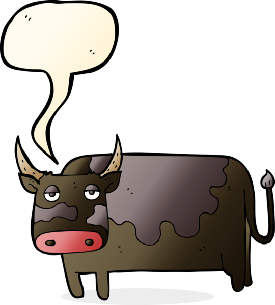 Bir insan tarafından çizilmiş konuşma balonlu bir inek.