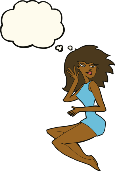 Bir insan tarafından çizilmiş düşünce balonu olan seksi bir kadın.