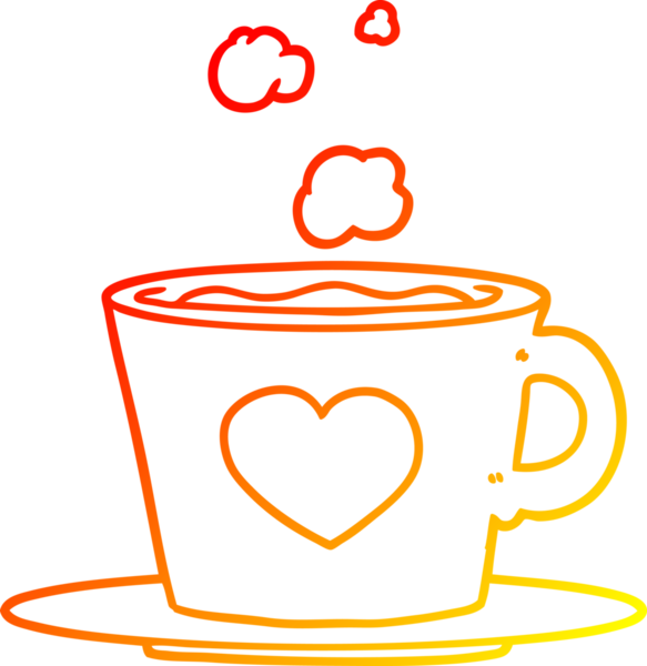 Bir insan tarafından çizilmiş güzel bir fincan kahvenin sıcak çizgi çizimi