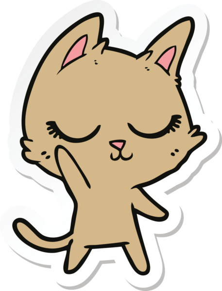 Bir insan tarafından çizilmiş sakin bir çizgi film kedisinin çıkartması.