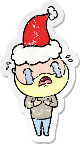 Bir insanın çizdiği Noel Baba şapkasıyla ağlayan sakallı bir adamın el yazısı.