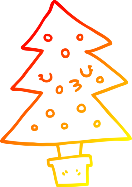 Bir insan tarafından çizilmiş bir karikatür Noel ağacının sıcak gradyan çizimi