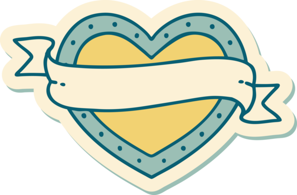 Bir insan tarafından çizilmiş geleneksel bir kalp ve bayrak stili dövme çıkartması.