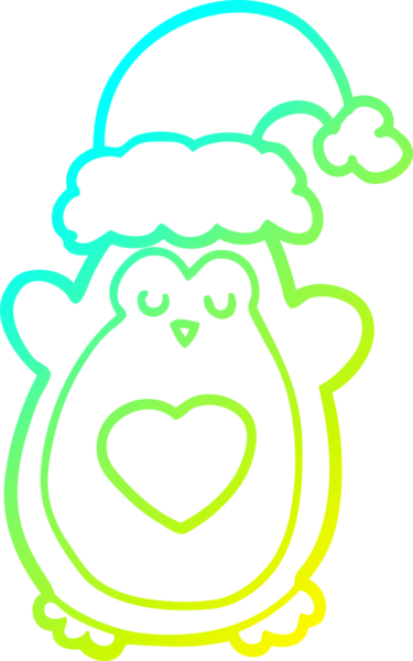 Bir insan tarafından çizilmiş şirin bir noel pengueninin soğuk gradyan çizgisi.