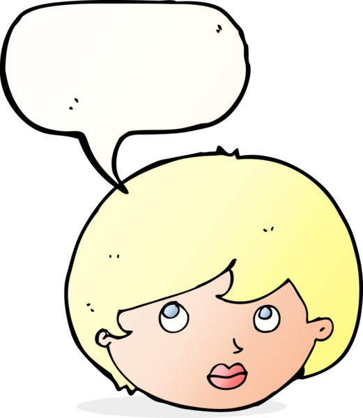 Bir insan tarafından çizilmiş bir konuşma baloncuğuyla yukarı bakan kadın yüzü.