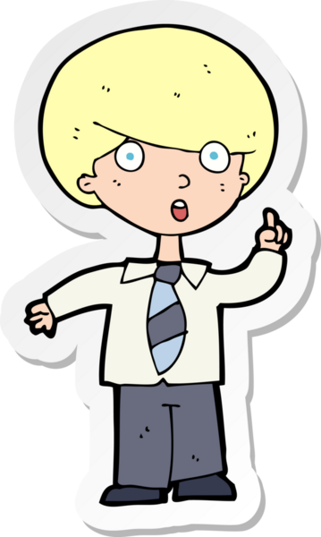 Bir insan tarafından çizilen soruyu cevaplayan karikatür okullu bir çocuğun çıkartması.