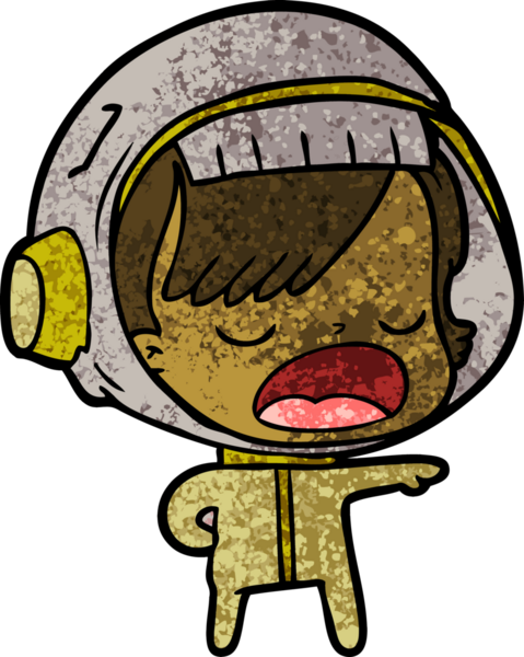 Karikatür astronot kadın bir insan tarafından çizilmiş.