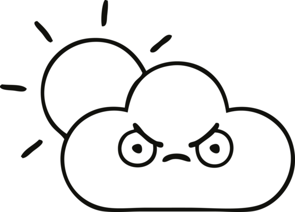 Bir insan tarafından çizilmiş fırtına bulutu ve güneş çizimleri.