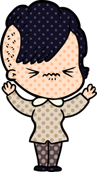 Çizgi film, bir insan tarafından çizilmiş sinirli hippi kız.