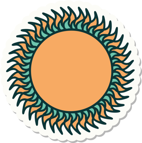 Bir insan tarafından çizilmiş geleneksel güneş şeklinde dövme çıkartması.