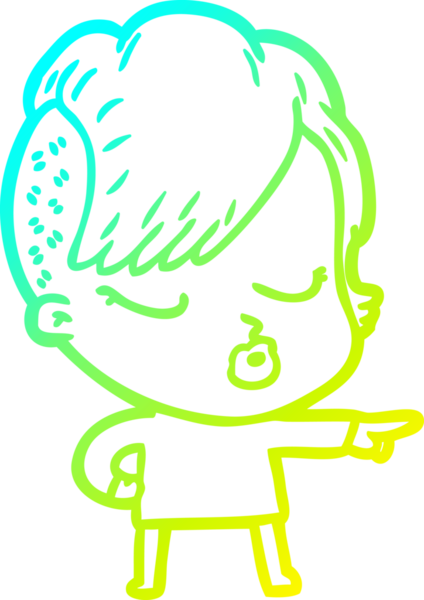 Bir insan tarafından çizilmiş soğuk gradyan çizgi film karakteri güzel hippi kız.