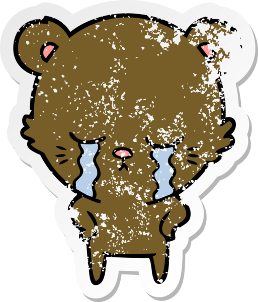 Bir insan tarafından çizilmiş ağlayan çizgi film ayısının sıkıntılı çıkartması.