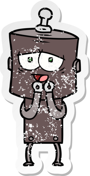 Bir insan tarafından çizilmiş karikatür robotunun sıkıntılı çıkartması.