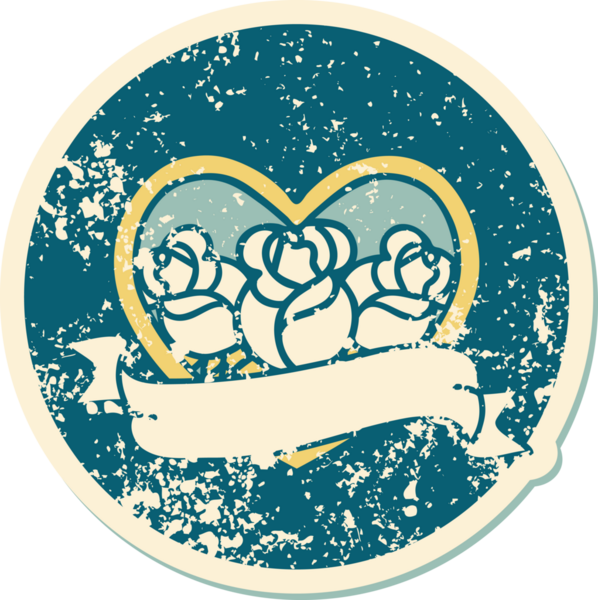 Bir insanın çizdiği çiçekli kalp ve pankartın sembolik dövmeli resmi.