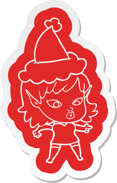 Bir insan tarafından çizilmiş Noel Baba şapkası giyen elf bir kızın oldukça ilginç bir karikatür çıkartması.