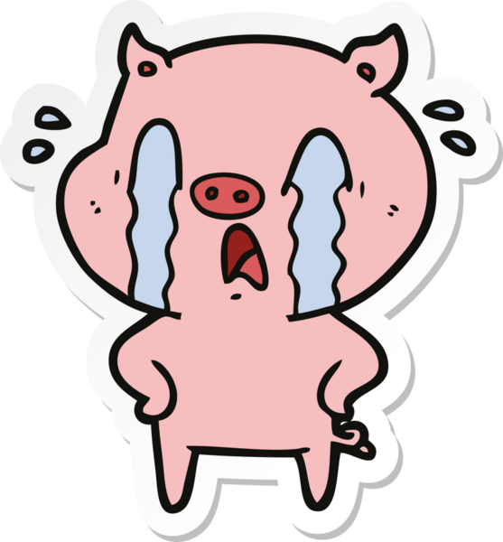 Bir insan tarafından çizilmiş ağlayan domuz çizgi filminin çıkartması.