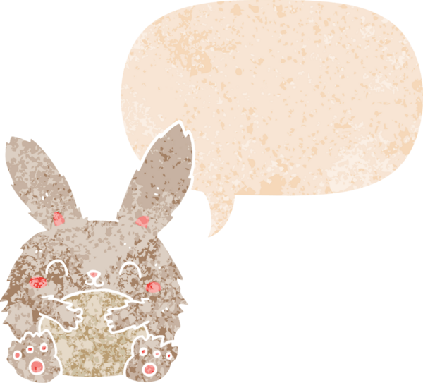 Konuşması kabarcıklı şirin çizgi film tavşanı bir insan tarafından çizilmiş dertli retro tarzı.
