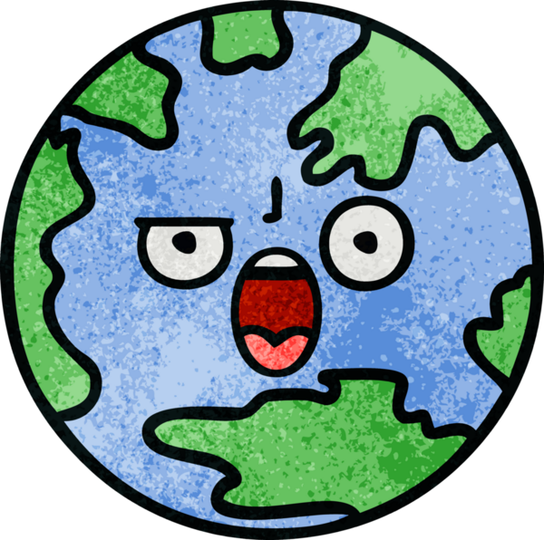Bir insan tarafından çizilmiş bir gezegenin retro grunge doku karikatürü.