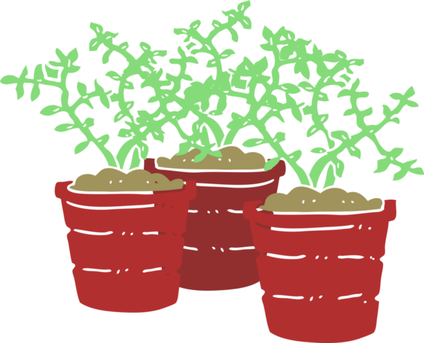 Bir insan tarafından çizilmiş saksı bitkilerinin düz renk çizimi