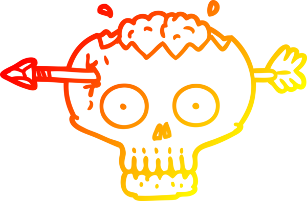 Bir insan tarafından çizilmiş okla bir karikatür kafatasının sıcak çizgi çizimi