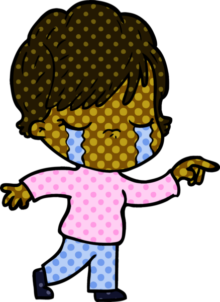 Bir insan tarafından çizilmiş ağlayan çizgi film kadını.