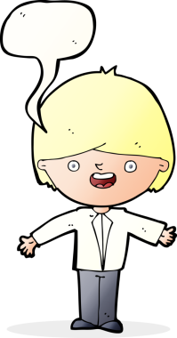 Bir insan tarafından çizilmiş konuşma balonuyla kolları açık mutlu çocuk çizgi filmi.