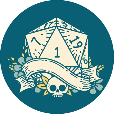 Retro Dövme Biçimi Doğal Bir d20 zar bir insan tarafından çizildi