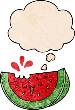 bir insan tarafından çizilmiş grunge desenli düşünce baloncuklu karpuz.