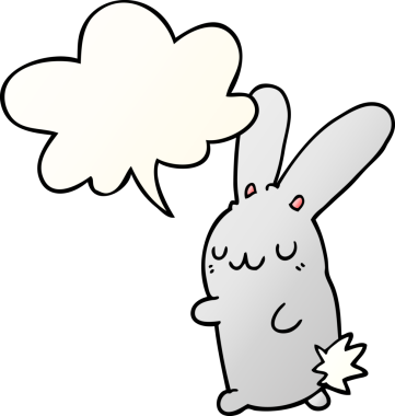 Bir insan tarafından çizilmiş, tatlı çizgi film tavşanı konuşma baloncuğu gibi.