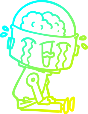 Bir insan tarafından çizilmiş ağlayan robot karikatür çizimi