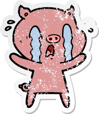 Bir insan tarafından çizilmiş ağlayan domuz çizgi filminin hüzünlü çıkartması.