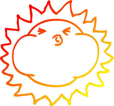 Bir insanın çizdiği parlayan güneşin sıcak çizgi çizimi.