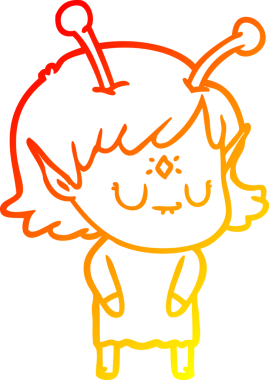 Bir insan tarafından çizilmiş bir uzaylı kız çizgi çizimi.