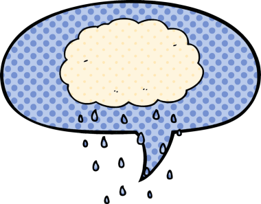 Çizgi roman tarzında konuşan yağmur bulutu bir insan tarafından çizilmiş.