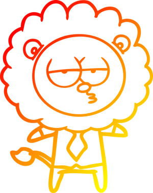 Bir çizgi film karakteri, bir insan tarafından çizilmiş canı sıkılmış bir aslanın sıcak çizgi çizimi.