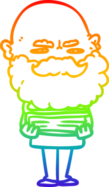 Gökkuşağı gradyan çizgi çizimi sakallı bir adamın bir insan tarafından çizilmiş