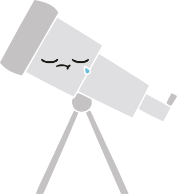 Bir insan tarafından çizilmiş düz renkli bir teleskop karikatürü