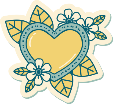 Bir insan tarafından çizilmiş botanik kalbin geleneksel stiliyle dövme çıkartması.