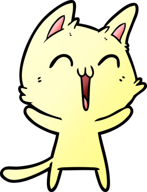 Bir insan tarafından çizilmiş mutlu çizgi film kedisi.